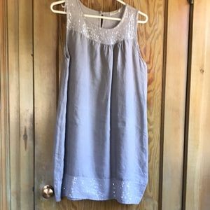 100% linen light grey dress with sequins, medium.